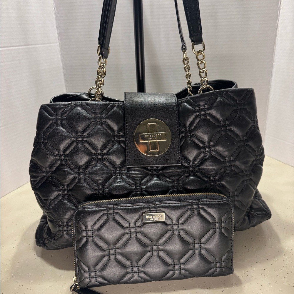 Kate Spade Astor Court ‘Elena’ Quilted Leather Shoulder Bag & Wallet set
